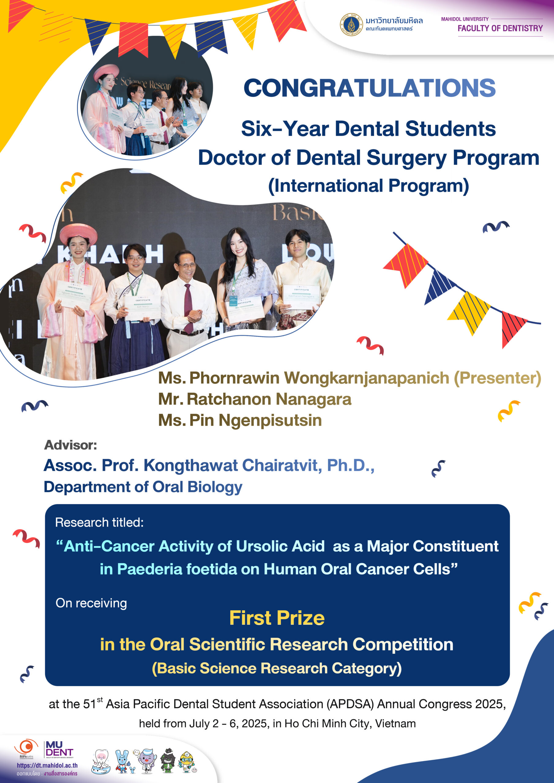 CONGRATULATIONS Six-Year Dental Students Doctor of Dental Surgery Program (International Program)